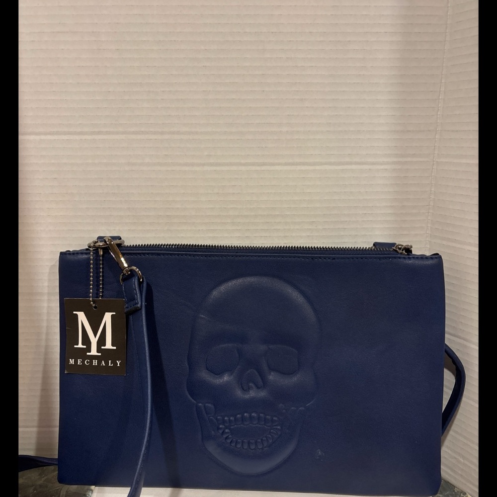 The Mechaly Women's Skully Blue Vegan Leather Skull Clutch/Crossbody.